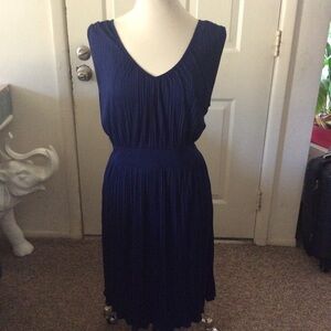 Banana Republic Navy Blue Pleated V-Neck Dress
